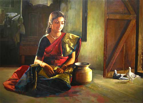 Paintings of rural indian women   Oil painting (14)